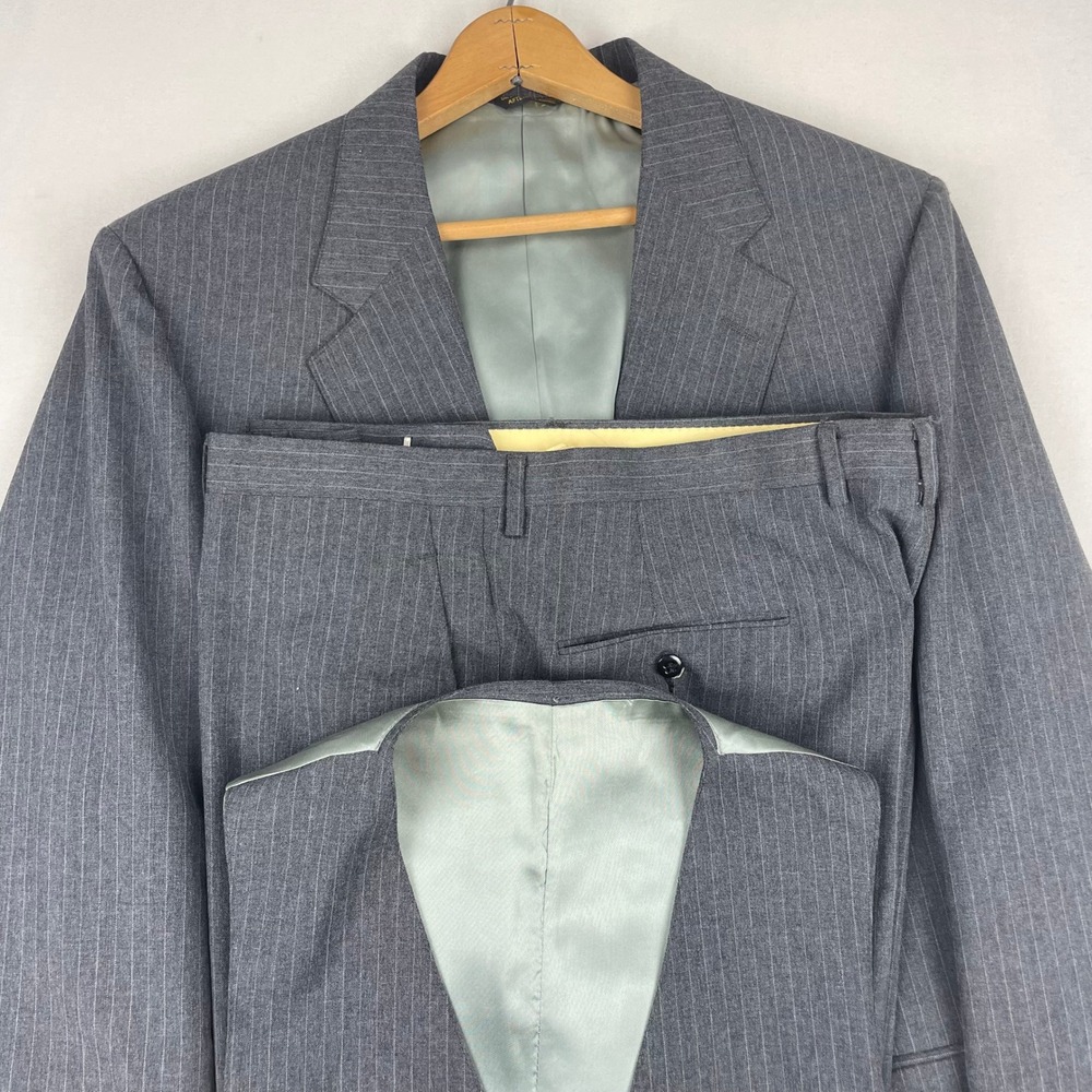 Redwood & Ross Mens Gray Pinstripe 2 Piece Suit Blazer Trousers 38 L
